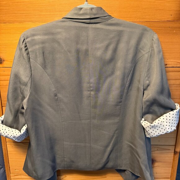 41 Hawthorn Gray Open Front Blazer Roll Tab Sleeves Polka Dot Lining Women’s Lar - Picture 5 of 10